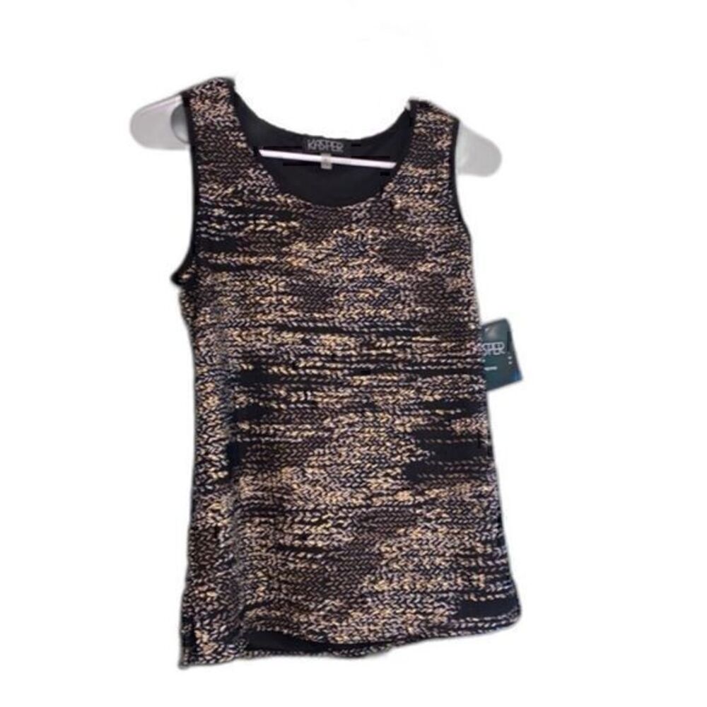 Kasper Black Gold Silver Metalic Stretch Sleeveless Blouse Petite Small - Picture 1 of 4